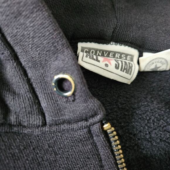 Vtg Converse All Star Sz XXL Black Full Zip Hoodie Cotton Distressed Sweatshirt - Picture 5 of 16